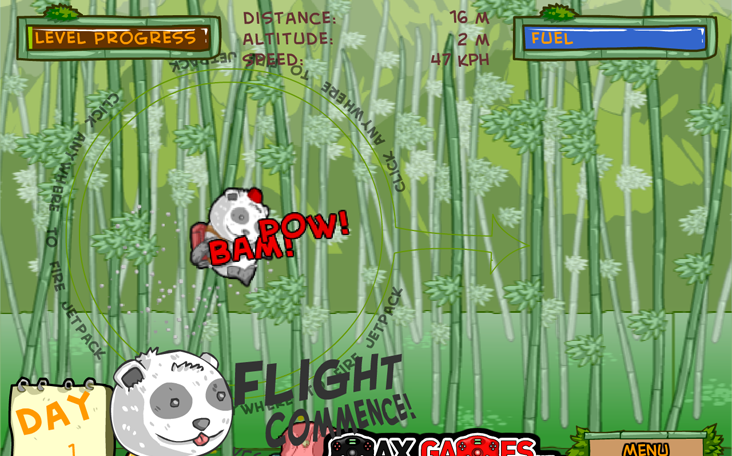 Spiele gratis Jetpack Panda auf Panfu.de online.